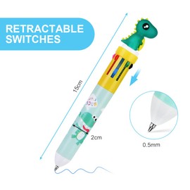 OFFCUP Multicolor Ballpoint Pen, 4pcs 10-in-1 Retractable Ballpoint Pens, 10colours Roller Ball Multicolor Pens for Office School Supplies Students Children Kids Gifts (Dinosaur)