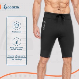 GoldFin Men Wetsuit Shorts, Neoprene 2mm Adjustable Drawstring Short Cold Water Buoyancy Pant Swim Surf Snorkeling Kayaking Scuba Diving, Black,Large