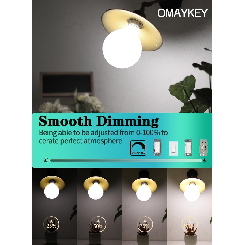 OMAYKEY 12W Dimmable Large LED Globe Opal Glass Bulb, 5000K