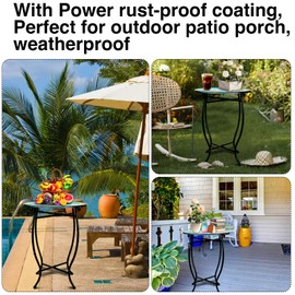 Fashion&cool Patio Side Table, 14 Inch Weather Resistant Metal Side Table, Small Round Outdoor End Table Accent Side Table for Patio Yard Porch Balcony Garden Bedside Plant Stand Indoor Outdoor