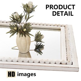 H HOMEWINS Rustic Wooden Mirror,22x30 Inch Farmhouse Boho Bathroom Rectangle Nursery White Beads Decor Wall-Mounted Mirror for Bedroom, Living Room,Vanity,Entryway,Over Sink