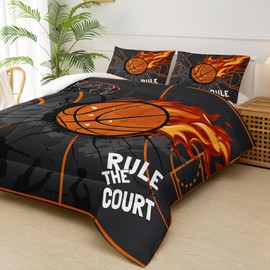 lneffble Boys Basketball Comforter Set King Size Teen，Kids Sports Themed King Size Bedding Set，Basketball Bed Set King Size，Basketball Room Decor for Teen Boys