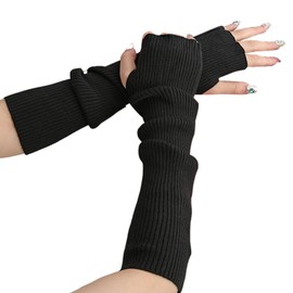 Suxgumoe Women's Winter Arm Warmers, Women's Winter Knitted Gloves with Arm Warmers, Long Fingerless Pulse Warmers, Women's Hand Warmers, black