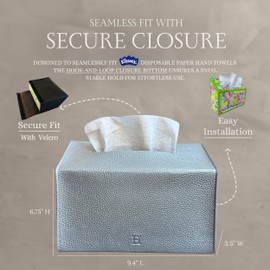 Hirano’s Bazaar Hand Towel Box Cover – Elegant PU Leather Holder Dispenser, Compatible with Kleenex Disposable Paper Towels, Bathroom & Countertop Organizer, Stylish Home & Office Décor, Artic Silver