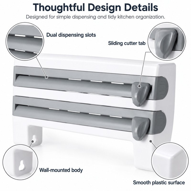 Kitchen Wrap Dispenser & Cutter for Cling Film and Foil