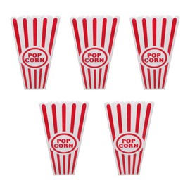 Gadgetime USA Plastic Popcorn Containers for Movie Nights - Red & White Classy, Vintage Style Buckets - Tall, Reusable Retro Cups for Carnivals - Dishwasher Safe (Pack of 5)