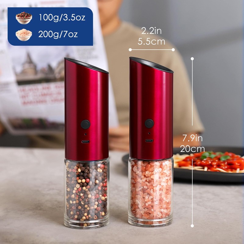 Vzaahu Gravity Electric Pepper and Salt Grinder Set of 2