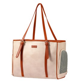 Lasaviin Fashion Dog Purse Pet Carrier Leather Bag for Small Dogs Cats Puppy, Portable Tote Bag Airline Approved Soft-Sided Carriers (Beign)