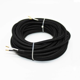 18/2 20Ft Vintage Electrical Wire Lamp Cord Rayon Covered Braided Black 18 AWG 2 Conductor 20 Feet Flexible Fabric Pendant Lighting Power Antique Cable(10A)