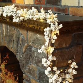 Syhood 2 Pcs Christmas Garland Glitter Berry String Garland 6 ft Lighted Artificial Berry Garland for Winter Fireplace Mantel Table Decor Light Garland for Holiday Xmas Tree Decor(White)