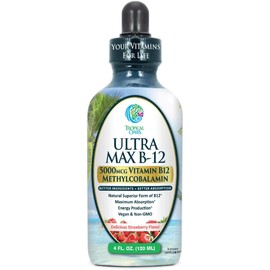 ULTRA MAX B12 | Max Potency 5000mcg Vitamin B12 Sublingual Liquid Drops | Methyl B12 (Methylcobalamin) | Max 98% Absorption Rate | Increase Energy & Metabolism*| Vegan, Non-GMO, Strawberry flavor -4oz