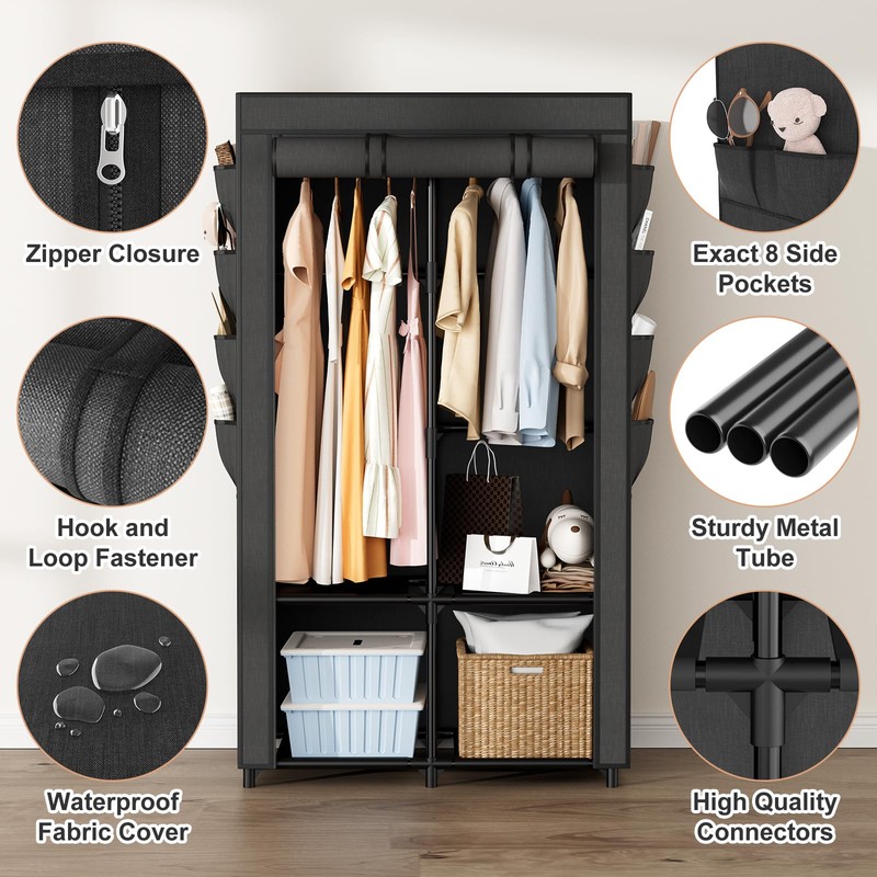 BrFoYu Portable Closet for Hanging Clothes, Portable Wardrobe Closet with