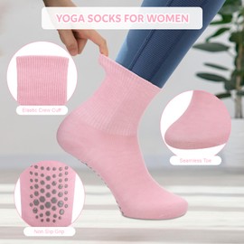 Starvortex 5 Pairs of Women's Yoga Socks, Non-Slip Grip Pilates Socks, Breathable Pilates Socks, Comfortable and Versatile Non-Slip Sock for Dance Ballet, White, Mint Green, Black, Mustard Yellow