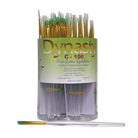 Dynasty C-100 Detail Fine Green Synthetic Short Acrylic Handle Paint Brush Assortment, Assorted Size, Clear, Pack of 72
