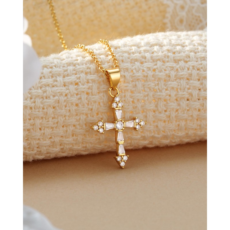 HGDEER Gold Cross Necklace for Women Girls, Christian Catholic Faith