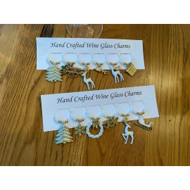 hand crafted "White christmas" set of 12 hand crafted Wine glass drink marker Charms
