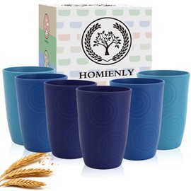 Homienly Wheat Straw Cups 6 PCS Plastic Cups Reusable Unbreakable Drinking Cup Dishwasher Safe Water Glasses (16 OZ,Blue Sky)
