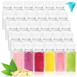 30Pcs 2 Oz Empty Plastic Juice Bottles with Caps,Reusable Clear Bulk Beverage Containers with Tamper Evident Lids ,Transparent Square Bottle for Juice,Drinking,Liquor,DIY,Wedding,Party,Travel(White)