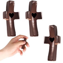 VOBUYING Cross My Heart, Encouragement Gift, Relieve Anxiety Comfort for Clutching, Clinging and Praying, Wooden Cross Fidget（3 Pack, Black）