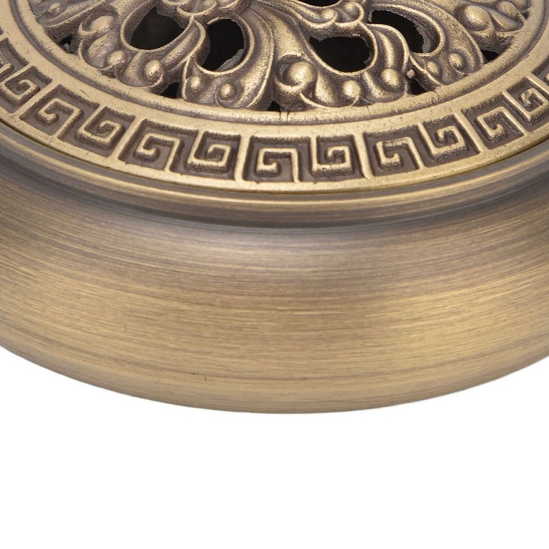Antique Incense Burner Brass Holder with Lid Fireproof Cotton Interior