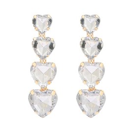 Heart Rhinestone Statement Earrings Heart Crystal Drop Dangle Earrings for Women Valentine's Day Love Wedding Party Gifts(White)