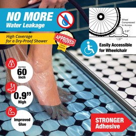 Shower Threshold Water Dam Barrier 60" Rounded - Gray Collapsible Shower Water Blocker - Guard for Walk in Shower - Water Guard Stopper for Floor - Shower Door Water Blocker - Wheelchair Accessible