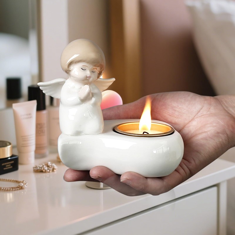 Tealight Candle Holder, Ceramic Angel Candle Holder for Table Display,
