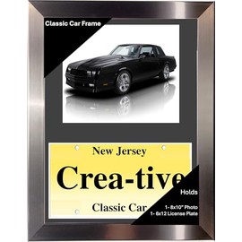 Creative Picture Frames 8x10 Carnegie Stainless Steel Classic Car Frame with 6x12 License Plate Frame Display with Black Mat