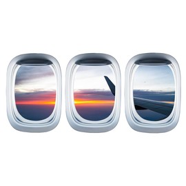 jojofuny 3pcs 3D Peel and Stick Window Wall Decal Removable Stickers, Detachable Aircraft Painting Faux Window Sticker for Kids Room