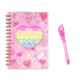 Pop Secret Diary for Girls with Invisible Pen, 8.3x6.1 Inch 160 Pages Fidget Girls Diary with Invisible Ink Double-End Pen, Kids Journal Gift for Girl Birthday, Ages 5-12