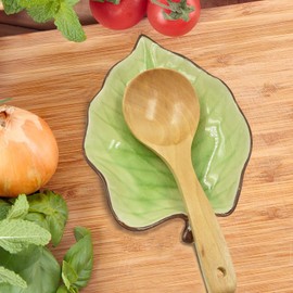 Spoon rest Ceramic Spoon Holder for Stove Top Kitchen Counter with Wooden Spoon, Leaf Shaped, 5.1W X 7.5L