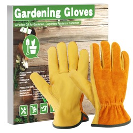 Leather Work Garden Gloves for Men & Women，Safety Work Gloves for Gardening, Welding, Construction, Farm, Ranch, etc. Thorn Proof , Planting,Heavy Duty，Roses Pruning Gardening Working Gloves, Gifts M