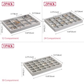 DIOMMELL Set of 5 Stackable Velvet Jewelry Trays Organizer Jewelry Display Showcase Dresser Drawer Organizer Storage Box for Ring Earring Bracelet Necklace Accessary, Grey