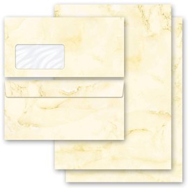 Motif-Stationery Sets Marble & Structure, Marble Light Yellow 50 Sheets of Stationery Paper + 50 Matching envelopes DIN Long with Windows | Paper-Media
