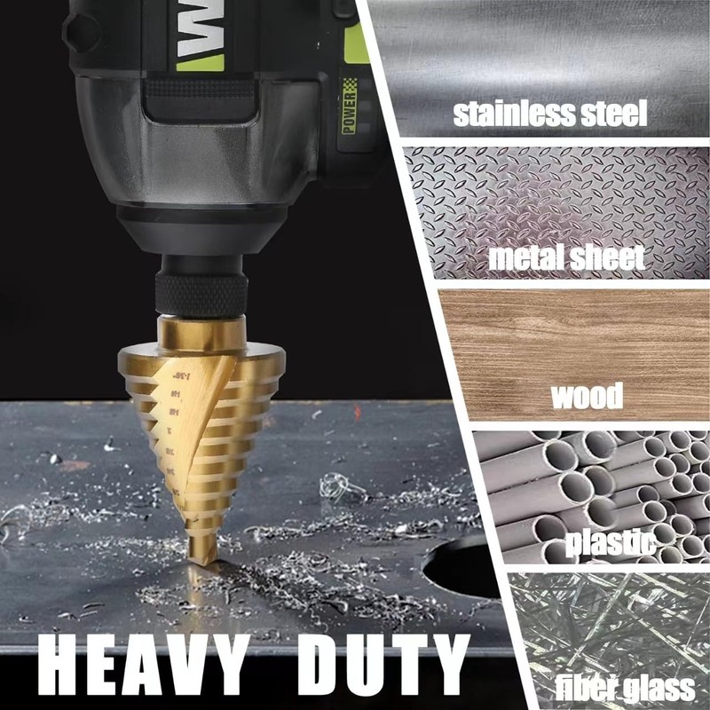 Vearter HSS Spiral Groove Double Flute Step Drill Bits, 1/8"
