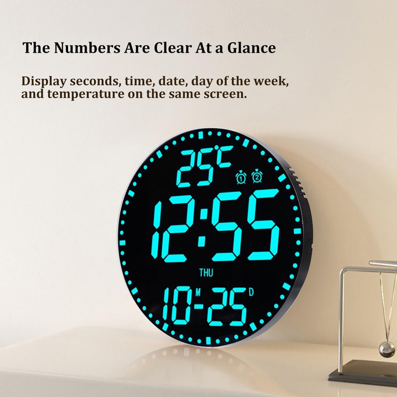 HZDHCLH Digital Wall Clock 12 Inch LED With Remote Control