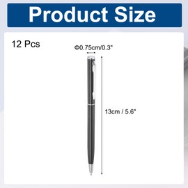 PATIKIL Slim Metallic Ballpoint Pen, 12Pcs Black Ink 1mm Medium Point Pen Retractable Lightweight Smooth Writing Pens with Metal Clips for Business Office Wedding Guest Book, Black
