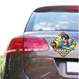 Signs That POP Baby On Board Signs, Car Essentials - Baby On Board Sticker - 1 Pack, 5" by 5" - Cute - Cartoon Safety Signs - Non Magnet - Durable Strong Adhesive (Airplane)