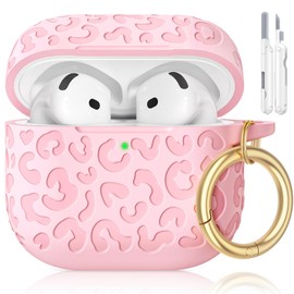 Wowwat for AirPods 4 Case Cover 2024 with Leopard Engraved,Pink