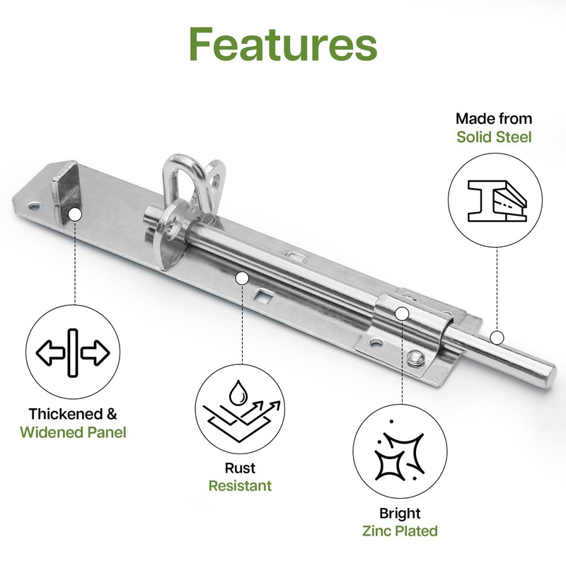 Galvanised Brenton Bolt Sliding Door Lockable Padbolt – 8" (202mm)