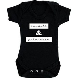 Hippowarehouse Sunsets and Palm Trees Baby Vest Bodysuit (Short Sleeve) Boys Girls Black