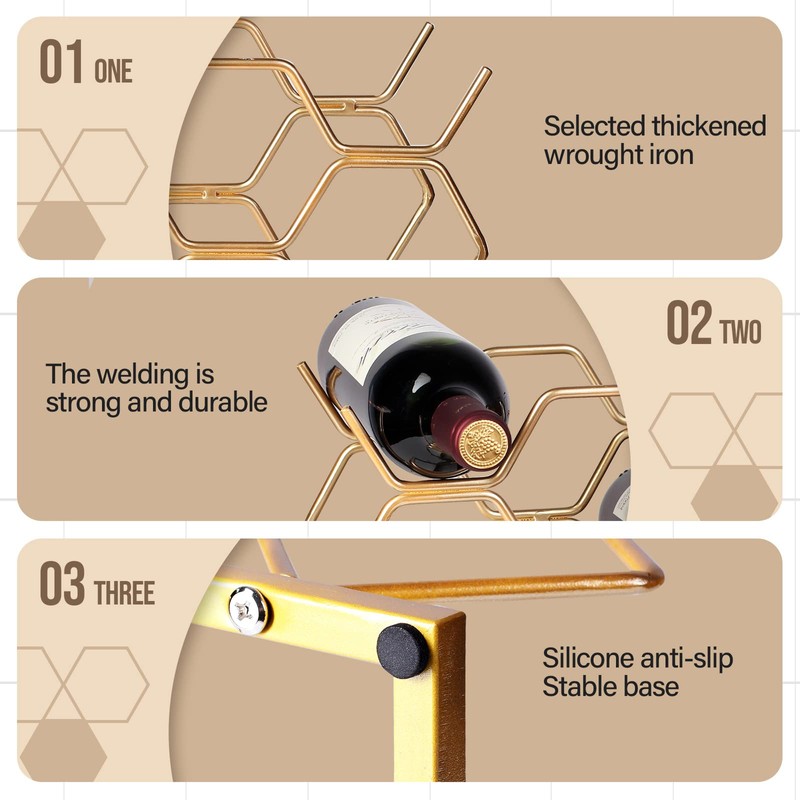 Drincarier Countertop Wine Rack - 10 Bottle Freestanding Modern Gold