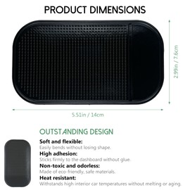 Car Dashboard Non-Slip Mat – 5-Pack Sticky Anti-Slide Extra-Thick Dash Pads for Radar Detectors, Phones, Keys, GPS, Coins, Glass & Metal Items