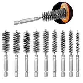 Wire Brush Set, Stainless Steel Bore Cleaning Brushes 8mm-19mm w/ 1/4" Hex Shank Twisted Wire Bore Brush Mount on Power Drill Die Grinder for Tubes Ports Bearings Cleaning (10 PCS Stainless Steel)