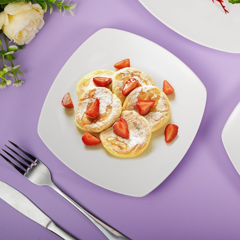 Blcculi 7.5'' Porcelain Dinner Plates,Set of 6 Square Dinner Plates,Porcelain