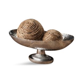 IHI EST. 1986 India Handicrafts 13520 Oval Hammered Texture with Pedestal Base Silver Tone 15 Inch Aluminum Fruit Bowl Basket