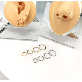 8Pcs 18G Surgical Stainless Steel Hinged Clicker Nose Rings Hoop Set Tragus Earrings,Cartilage Hoop Helix Earring, Daith Earrings , Stainless Steel, no gemstone