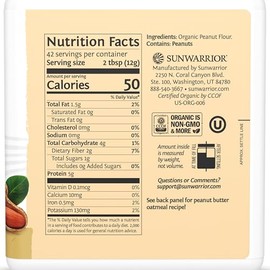 Peanut Butter Powder | All Natural Peanut Butter Powder Reduced Fat No Sugar Added Low Calories Low Fat Non GMO Soy Free Gluten Free Peanut Flour | 50