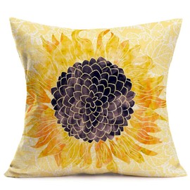 Smilyard 18x18 Inch Pillow Cover Vintage Rustic Sunflower Flower Decorative Couch Farmhouse Pillow Cases Square Fall Autumn Theme Cushion Cover Cotton Linen for Office Porch Decoration(Sunflower-Y)