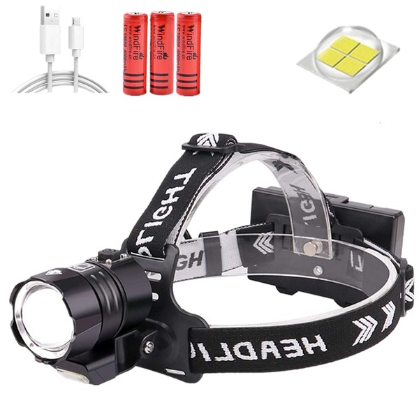 Ultra Bright 300000 Lumen Rechargeable LED Head Torch,XHP90 Headlamp with Power Bank Function Head Torches, Waterproof Zoomable 4 Modes Tactical Headlamps for Hunting, Fishing,Camping (b) (b)